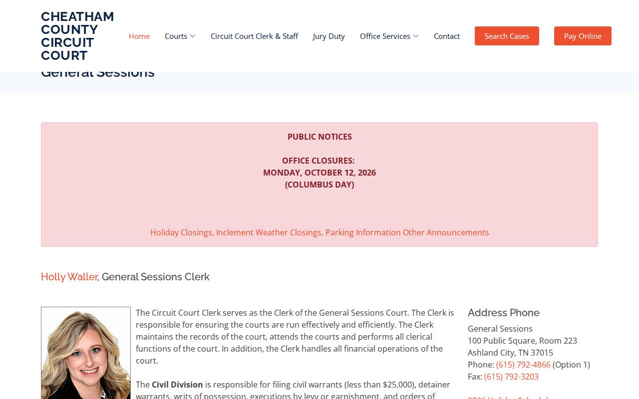 Cheatham County General Sessions court information