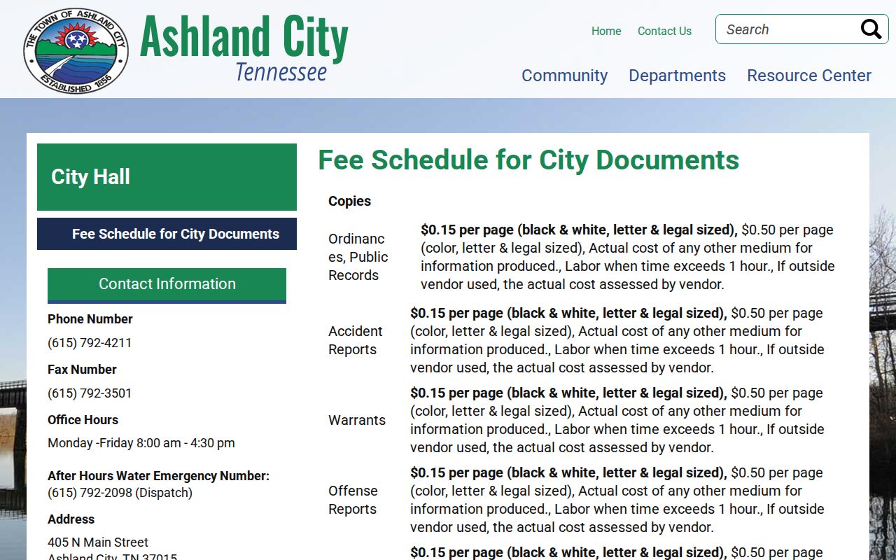 Ashland City warrant copy and certified record fees