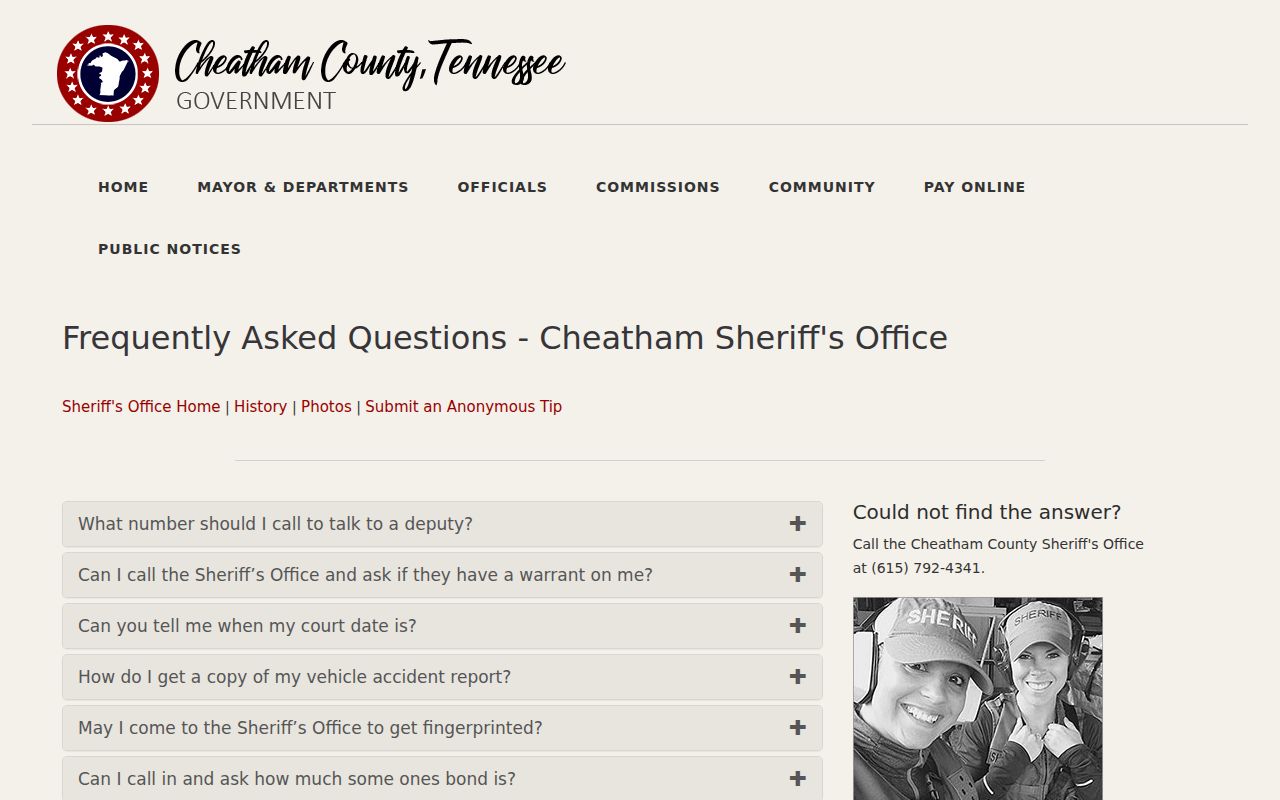 Cheatham County warrant check guidance from the Sheriff FAQ