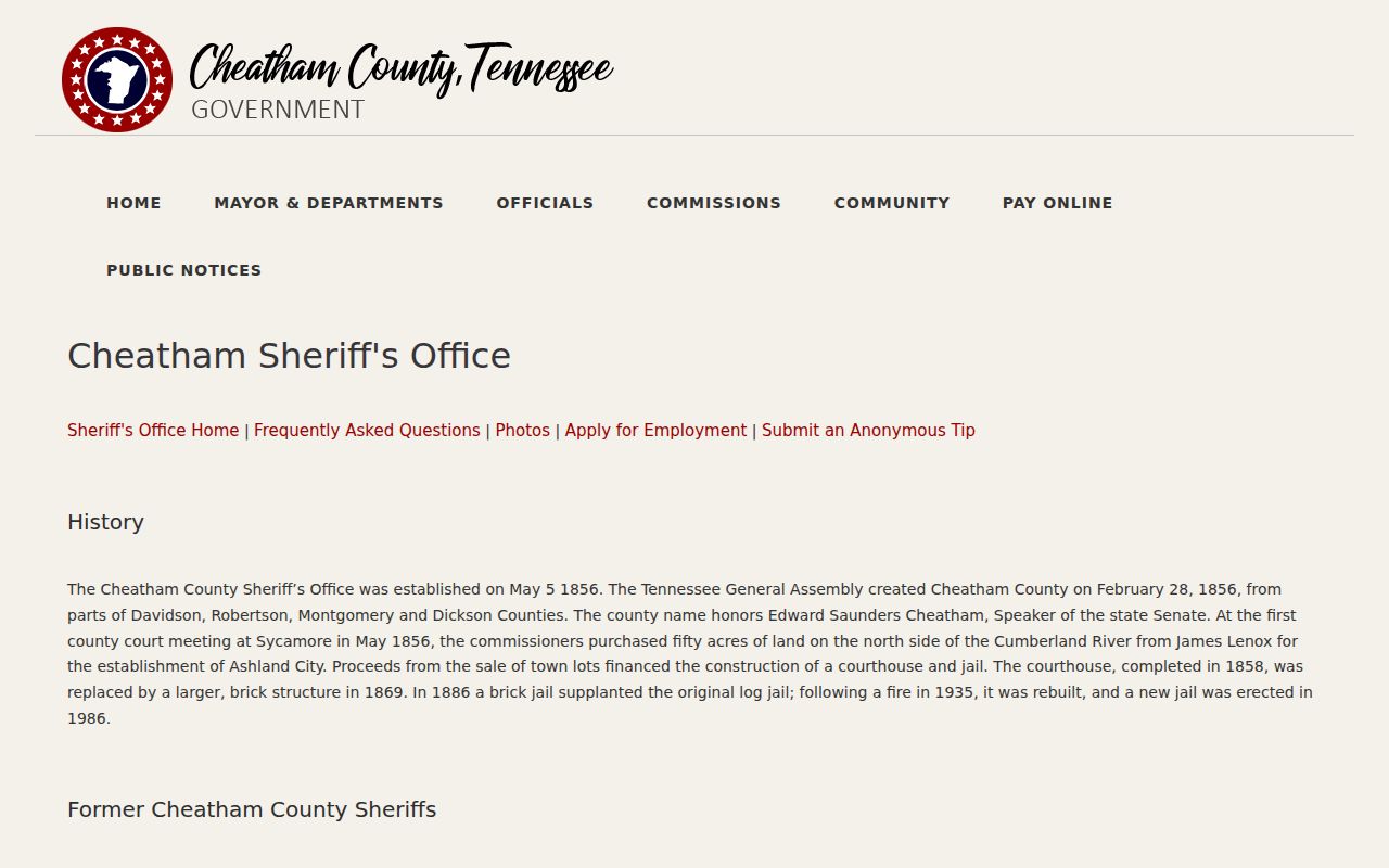 Cheatham County Sheriff history and county courthouse context